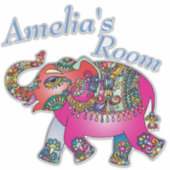 可愛カラフルい象キッズベッドルームドアまたは壁 シール (正面)