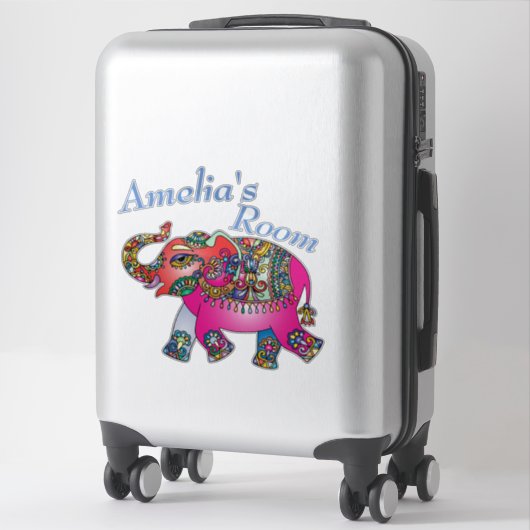 可愛カラフルい象キッズベッドルームドアまたは壁 シール (スーツケース)