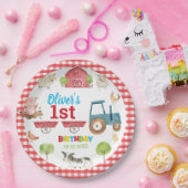 可愛カラフルい農園動物納屋周囲の庭1歳 ペーパープレート (パーティー)