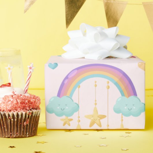 可愛カラフルい雲の傘 ラッピングペーパー (誕生日パーティー)