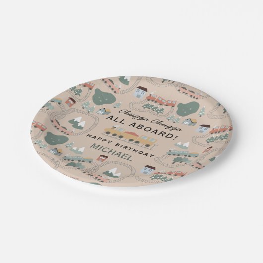 可愛カラフルい電車の車内子供の誕生日 ペーパープレート (アングル)