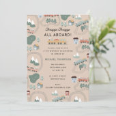 可愛カラフルい電車の車内子供の誕生日 招待状 (スタンド正面)