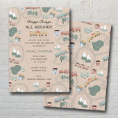 可愛カラフルい電車の車内子供の誕生日 招待状