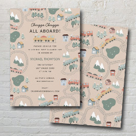 可愛カラフルい電車の車内子供の誕生日 招待状