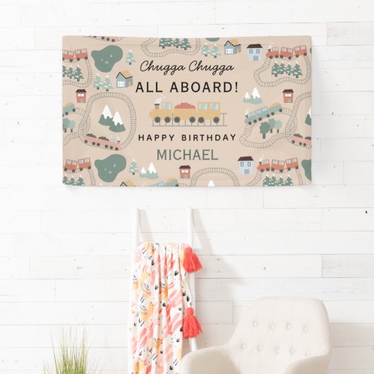 可愛カラフルい電車の車内子供の誕生日 横断幕 (インサイチュ)