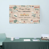 可愛カラフルい電車の車内子供の誕生日 横断幕 (トレードショー)