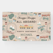 可愛カラフルい電車の車内子供の誕生日 横断幕 (横)
