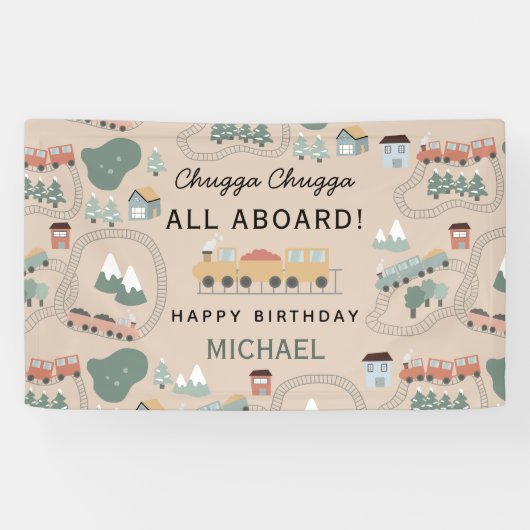 可愛カラフルい電車の車内子供の誕生日 横断幕 (横)