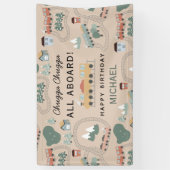 可愛カラフルい電車の車内子供の誕生日 横断幕 (縦)