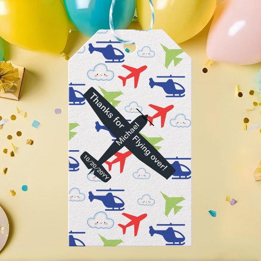 可愛カラフルい飛行機&クラウドアビエーターカスタム ギフトタグ