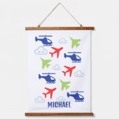 可愛カラフルい飛行機&クラウド、アビエーター、カスタム 吊り下げ型タペストリー (正面)