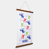 可愛カラフルい飛行機&クラウド、アビエーター、カスタム 吊り下げ型タペストリー (傾斜あり)