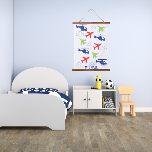 可愛カラフルい飛行機&クラウド、アビエーター、カスタム 吊り下げ型タペストリー