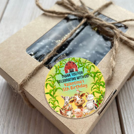 可愛カラフルい飼育動物赤い納屋ありがとう ラウンドシール