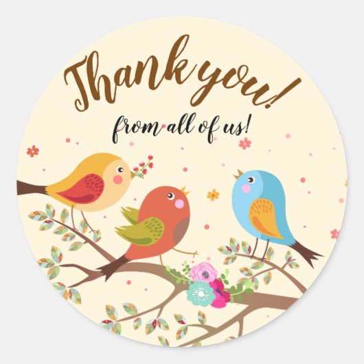 可愛カラフルい鳥ありがとう ラウンドシール (正面)