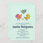 可愛カラフルい鳥お洒落の赤ちゃんシャワー 招待状 (正面/裏面)