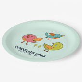 可愛カラフルい鳥お洒落トリオ赤ちゃんシャワー ペーパープレート (アングル)