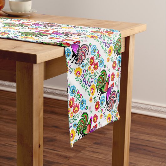 可愛カラフルい鶏の花柄 ショートテーブルランナー (インサイチュ)