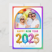 可愛カラフルい2025気球ハッピーニューイヤー写真 シーズンカード (正面)