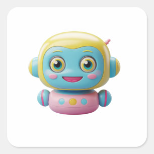 可愛カラフルい3Dロボットシール – かわいいAI Bot Des スクエアシール