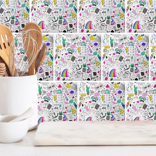 可愛カラフルい80s柄 タイル