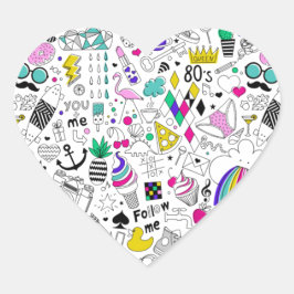 可愛カラフルい80s柄 ハートシール