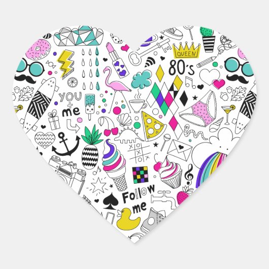 可愛カラフルい80s柄 ハートシール (正面)