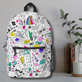 可愛カラフルい80s柄 プリントバックパック