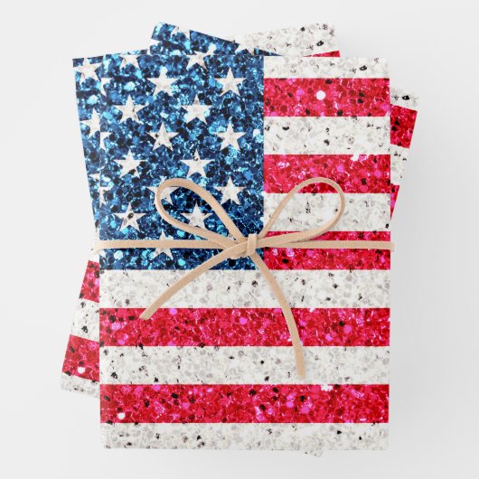 可愛ガーリーいおもしろいグリッター愛国的アメリカ合衆国国旗 ラッピングペーパーシート (インサイチュ)