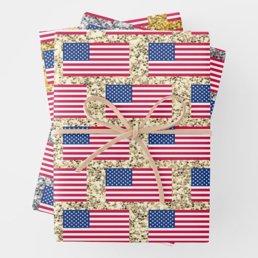 可愛ガーリーいおもしろいグリッター愛国的アメリカ合衆国国旗 ラッピングペーパーシート (インサイチュ)