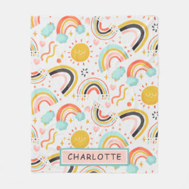 可愛ガーリーいお洒落レインボーハート名 フリースブランケット