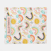 可愛ガーリーいお洒落レインボーハート名 フリースブランケット (正面(横))