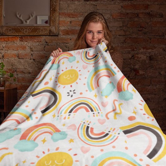 可愛ガーリーいお洒落レインボーハート名 フリースブランケット