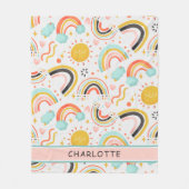 可愛ガーリーいお洒落レインボーハート名 フリースブランケット (正面)