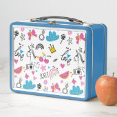 可愛ガーリーいかわいらし虹のユニコーンカラフル模様 メタルランチボックス (インサイチュ)