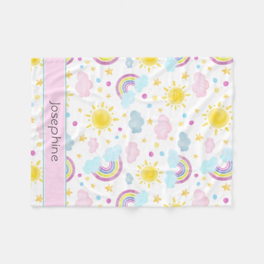 可愛ガーリーいカラフル虹のパターン名 フリースブランケット (正面(横))