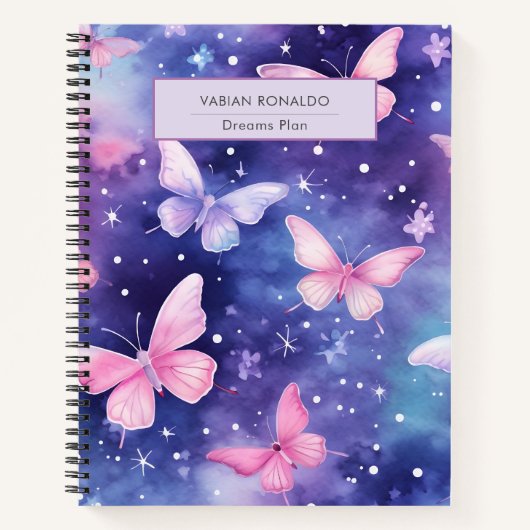 可愛ガーリーいカラフル蝶の模様（紫） ノートブック (正面)