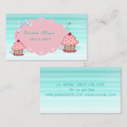 可愛ガーリーいグラデーションカップケモダンーキベーカリー 名刺 (正面/裏面)