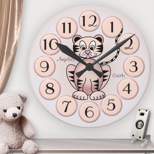 可愛ガーリーいタイガーピンクプリンセス壁時計 ラージ壁時計
