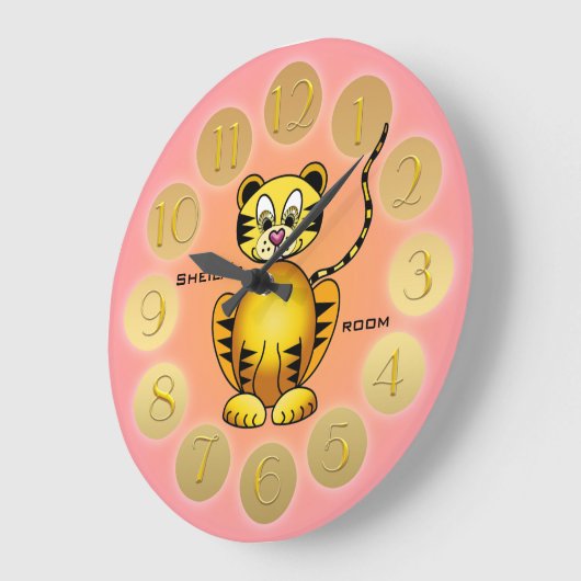 可愛ガーリーいタイガーピンク金ゴールド壁時計 ラージ壁時計 (傾斜)