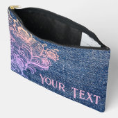 可愛ガーリーいデニフェイクムとピンクのレースフローラ アクセサリーポーチ (見開き)