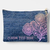 可愛ガーリーいデニフェイクムとピンクのレースフローラ アクセサリーポーチ (裏面)