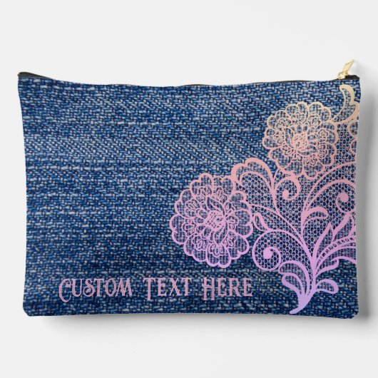 可愛ガーリーいデニフェイクムとピンクのレースフローラ アクセサリーポーチ (裏面)