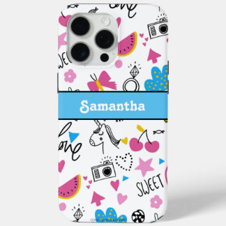 可愛ガーリーいトレンディーシンプルブルースタイリッシュパターン iPhone 15 PRO MAXケース