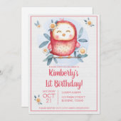 可愛ガーリーいバードファースト誕生日招待状 招待状 (正面/裏面)