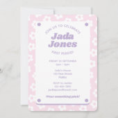 可愛ガーリーいパステルピンク花第1期パーティー 招待状 (正面)