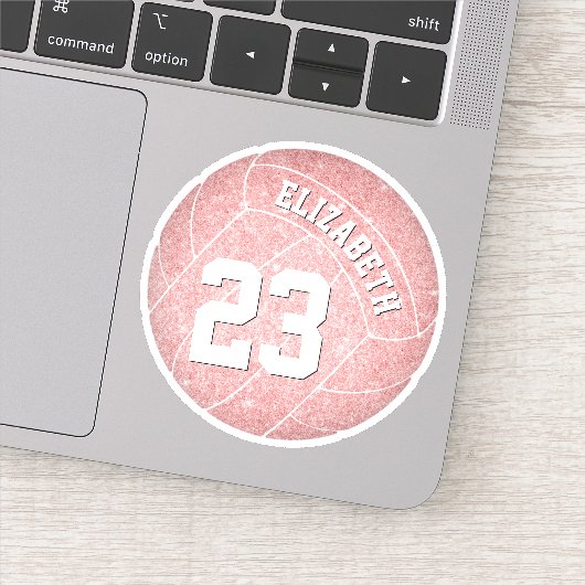 可愛ガーリーいパーソナライズされたピンクのバレーボール選手 シール (詳細)