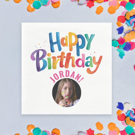 可愛ガーリーいピカラフルンク誕生日パーティーブラシ型 スタンダードランチョンナプキン