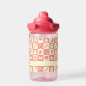 可愛ガーリーいピモダンンク市松模様にアイコンのパターン ウォーターボトル (背面)