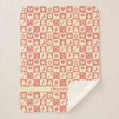 可愛ガーリーいピモダンンク市松模様にアイコンのパターン シェルパブランケット (正面)